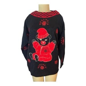 Miss V Valentino vintage Black and Red Cowl Neck edelweis Sweater